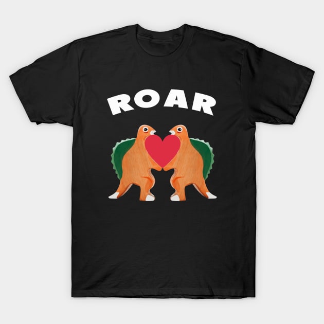 Cute Dinosaur Backtoschool Quote Roar Heart white T-Shirt by Dolta